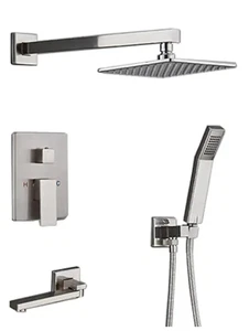 2-Handle 2-Spray Handheld Tub and Shower Faucet with 8" Brushed Nickel Valve in - Picture 1 of 2