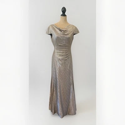 Vestido de noche formal largo plateado dorado rosa metálico Tahari talla 10 RN123475 Foto 1 de 4