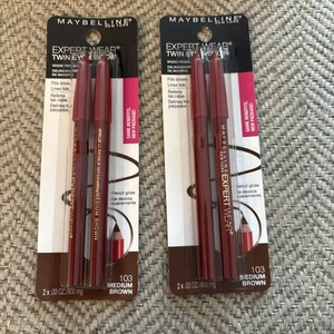 2 NEW MAYBELLINE EXPERT WEAR TWIN EYE & BROW PENCIL LINERS - MEDIUM BROWN - Picture 1 of 1