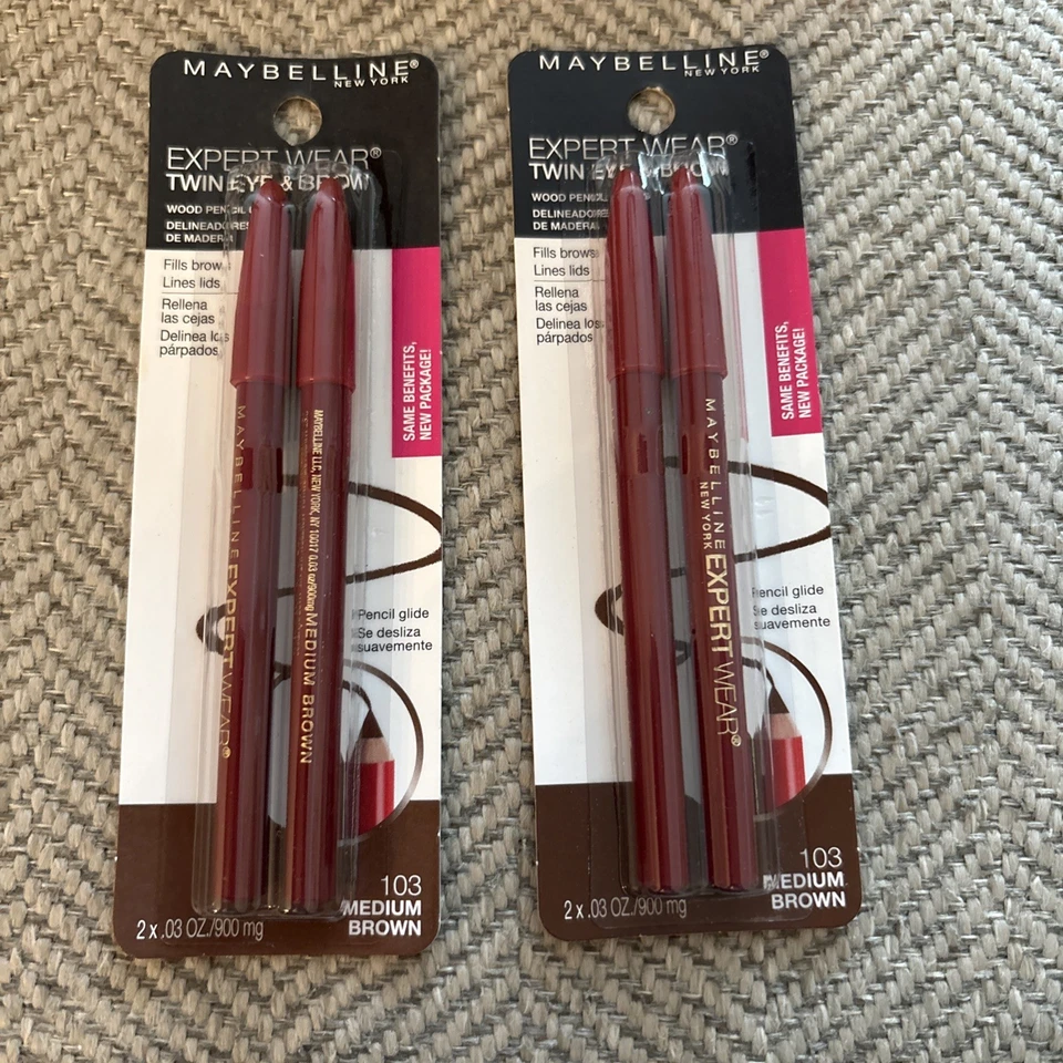 2 NEW MAYBELLINE EXPERT WEAR TWIN EYE & BROW PENCIL LINERS - MEDIUM BROWN - Image 1 of 1
