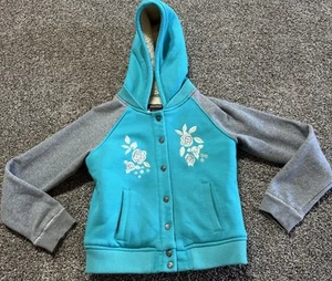 Vigoss Girls Jacket Size 14 Large Green Gray Sherpa Lined Full Zip Hood Coat - Picture 1 of 8