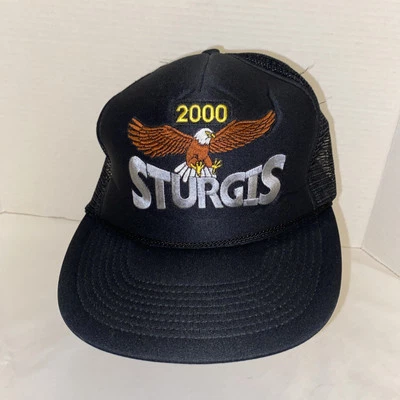 Vintage Sturgis Hat Cap 2000 Biker Black Mesh Snapback Eagle Logo Trucker Hat - Image 1 of 4