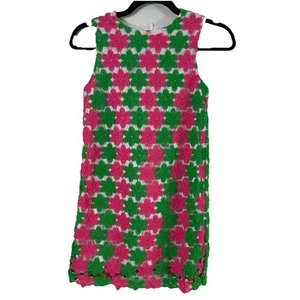Lilly Pulitzer Truly Petal Pink Green Crochet Lace Pearl Dress Lined Girls 12 - Picture 1 of 12