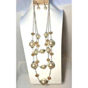 NWT Sophia & Kate Faux Pearl Peach Bead Necklace Earrings - Picture 1 of 10