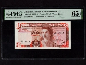 Gibraltar:P-20b,1 Pound,1979 * ERROR * Queen Elizabeth II * PMG Gem UNC 65 EPQ * - Picture 1 of 2
