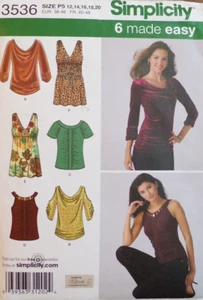 Simplicity Sewing Pattern 3536 Misses Tops Knit 6 Styles Variations Sizes 12-20 - Picture 1 of 6