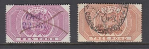 South Africa, Orange Free State, Legacy Tax, Bft 18, 19, 1885 £1 and £2 w/ ovpts - Picture 1 of 2