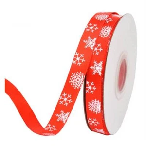 Christmas Snowflake Red Satin Ribbon Spool 25 Yards - Picture 1 of 2