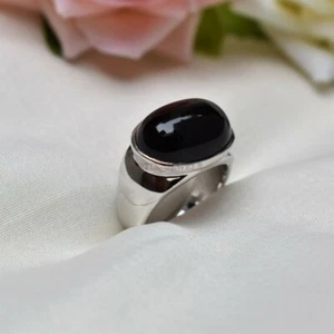 Anello In Argento Sterling 925 Con Gemma In Onice Nero Naturale Per Uomo #1191 - Foto 1 di 9