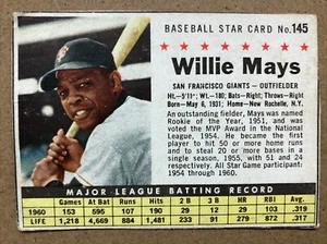 1961 Post Baseball #145 Willie Mays, San Francisco Giants - Picture 1 of 2