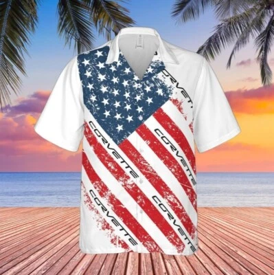 Camisa hawaiana Corvette C6 bandera americana para hombre ropa patriótica con botones Foto 1 de 2