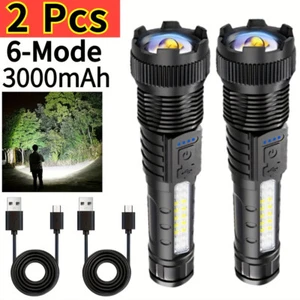 4/2pcs USB Zoomable Super Helle Taschenlampe Mit 6-Lichtmodi Cob Seitenlicht DE - Bild 1 von 9
