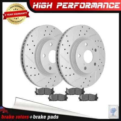 Front Drilled Rotors + Brake Pads Set for Lexus ES300h ES350 Toyota Camry Avalon - Изображение 1 из 4
