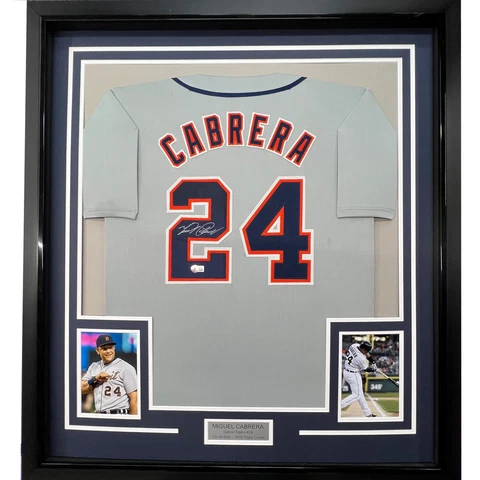 Framed Autographed/Signed Miguel Cabrera 33x42 Detroit Grey Jersey JSA COA Cover