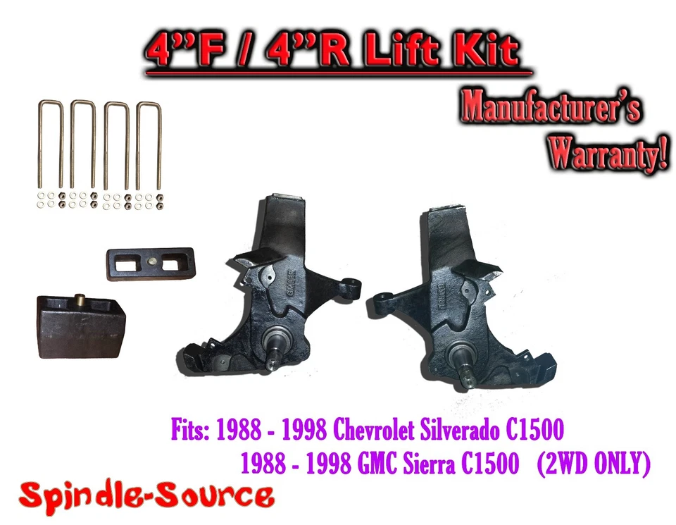 Husillos de elevación de 4" + bloques de 4" para Chevy / GMC C15 C1500 C2500 1988-1998 2x2 Foto 1 de 2