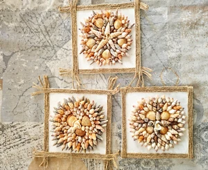 Three hand made sea shells art crafts on canvas - Picture 1 of 12