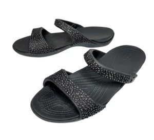 Sandalias Crocs Cleo Diamante brillantes para mujer talla 10 negras doble comodidad - Imagen 1 de 18