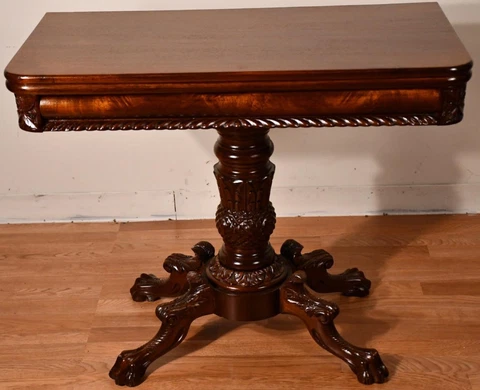 1890s Antique American Empire Mahogany flip-top Game table / console table Cover