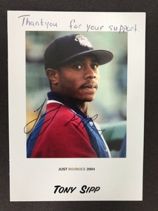 2009 INDIANS: Tony Sipp, SIGNED 2004 Just Minors Card