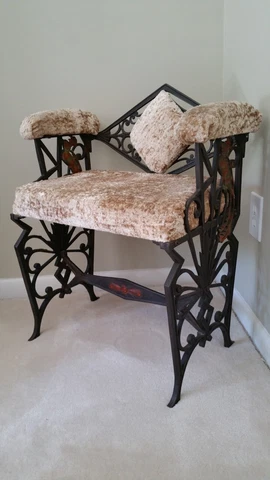 Antique Vintage Fireside Fireplace Bench Seat Cast Iron Paradise Bird Cover