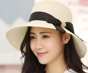 Women’s Floppy Straw Sun Hat – Wide Brim Summer Beach Hat, Packable & Stylish - Picture 1 of 10