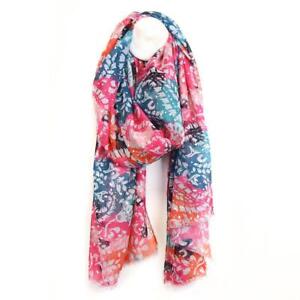 Womens Large Scarf Lightweight Neck Wrap Shawl Beach Cover Up Blue Pink Paisley