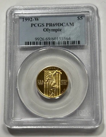 1992-W Olympic $5 Gold Five Dollar Proof Commemorative PR69DCAM PCGS. #3144 Cover