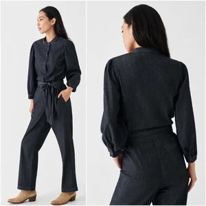 FAHERTY Charlotte Denim Dark-Wash Indigo Utilitarian Jumpsuit Size M (no belt) - Picture 1 of 8