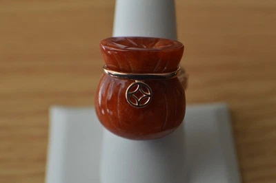 Anillo bolsa dinero jade rojo 42,00 quilates chapado en oro rosa de 18 quilates sobre plata fina talla 7 Foto 1 de 4