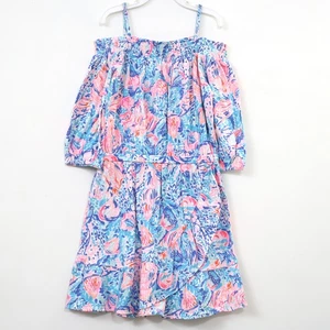 Lilly Pulitzer Girls Dorita Dress Printed Smocked Ruffle Cotton L-10 YRS 281100 - Picture 1 of 8