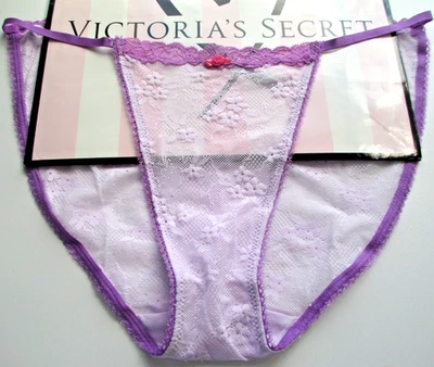 VICTORIA'S SECRET Lace String Bikini Panty VS Purple M MEDIUM Ruched Back - Image 1 of 3