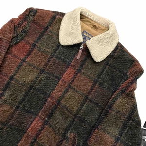 Vintage Woolrich Sherpa Jacket XL Plaid Red Green Fleece Full Zip Bomber USA - Picture 1 of 15