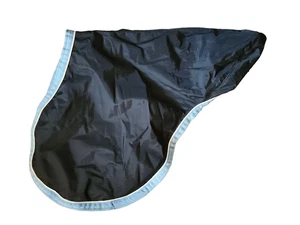 SMARTPAK English Saddle Cover BLACK w LT BLUE TRIM embroidered VGC made in USA - Picture 1 of 4