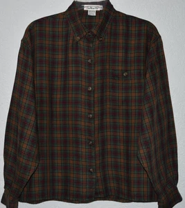 Talbots Vintage Plaid Button Front Long Sleeve Shirt sz 8 Brown/Green HONG KONG - Picture 1 of 17
