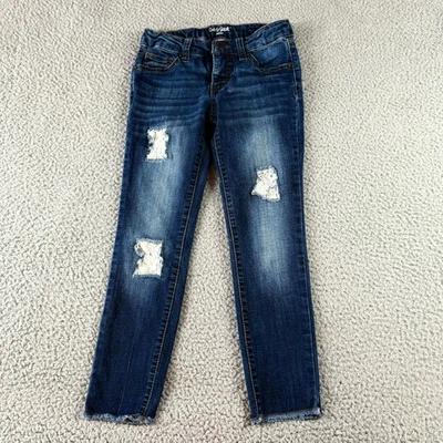 Cat & Jack Blue Girls Size 7 Lace Frayed Adjustable Waist Stretch Denim Jegging - Image 1 of 4
