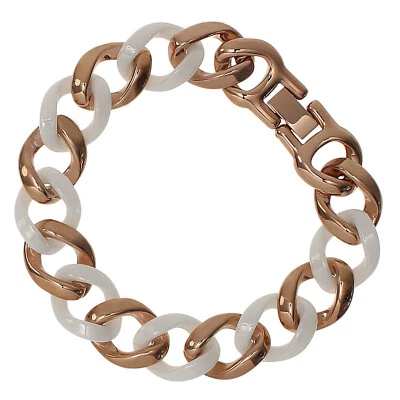 Edelstahl Panzer-Armband rosévergoldet mit Keramik 19 cm lang Stainless Steel - Bild 1 von 4