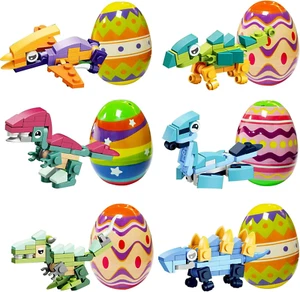6 Pack Toy Filled Easter Eggs, Prefilled Easter Eggs with Dinosaur Building Bloc - Picture 1 of 7