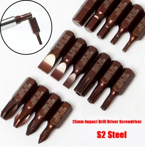 25mm Impact Drill Driver Screwdriver S2 Steel Bit Torx Phillips Slotted Hex Bits - Picture 1 of 35