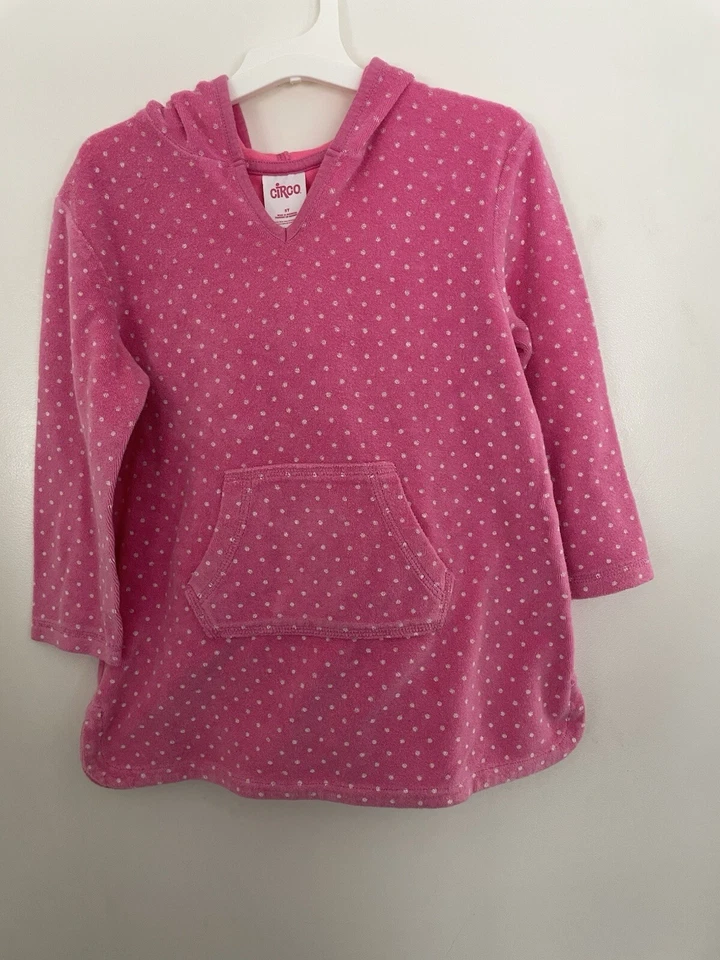 Circo Toddler Girl Small Polka Dot French Terry Hooded Long Sleeve Shirt Pink 5T - Image 1 of 4