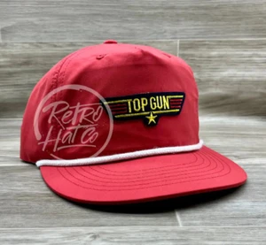 Vintage 80s Top Gun Patch on Red Poly Retro Rope Hat - Picture 1 of 1