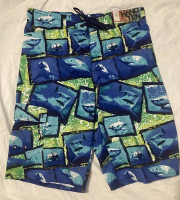 Fato de banho masculino Hang Ten calções de banho tubarões M cintura média 28 malha interna novo com etiquetas - Imagem 1 de 4