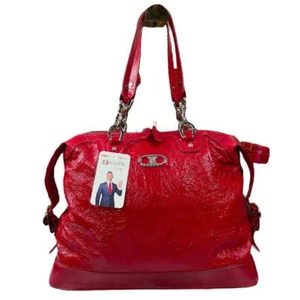 Celine Coated Leather Cherry Red Bucket Satchel Silver-tone Shoulder Purse - Picture 1 of 16