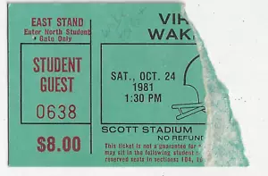 Student Guest Ticket Stub Virginia vs Wake Forest Oct. 24 1981 Scott Stadium - Picture 1 of 2