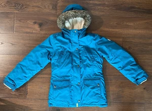 LANDS END Girls Down COAT Expedition Grow-A-Long BLUE Hooded SHERPA Size L 14 - Picture 1 of 7