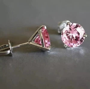 2Ct Round Cut Simulated Sapphire Women's Stud Earring 14k White Gold Plated - Picture 1 of 7
