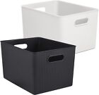 Superio 22L Large Ribbed Storage Bin with Lid, Plastic (2 Pack, Brown and White)