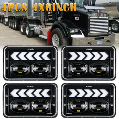 4 PIEZAS 4x6" Faros LED Sellados DRL Luz Giratoria Para Kenworth T800 T400 T600A W900 Foto 1 de 4