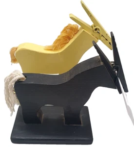 2 Vintage Folk Art Wood Clothes Pin Donkey Pony Horse Note Letter Holder Cottage - Picture 1 of 11