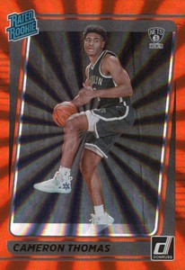 2021-22 Donruss Cameron Thomas Holo Orange Laser Rated Rookie RC #203