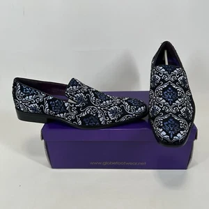 Mens Loafers Tuxedo Dress Shoe Velvet Floral Sequin Formal Smoking Blue Size 11 - Picture 1 of 10